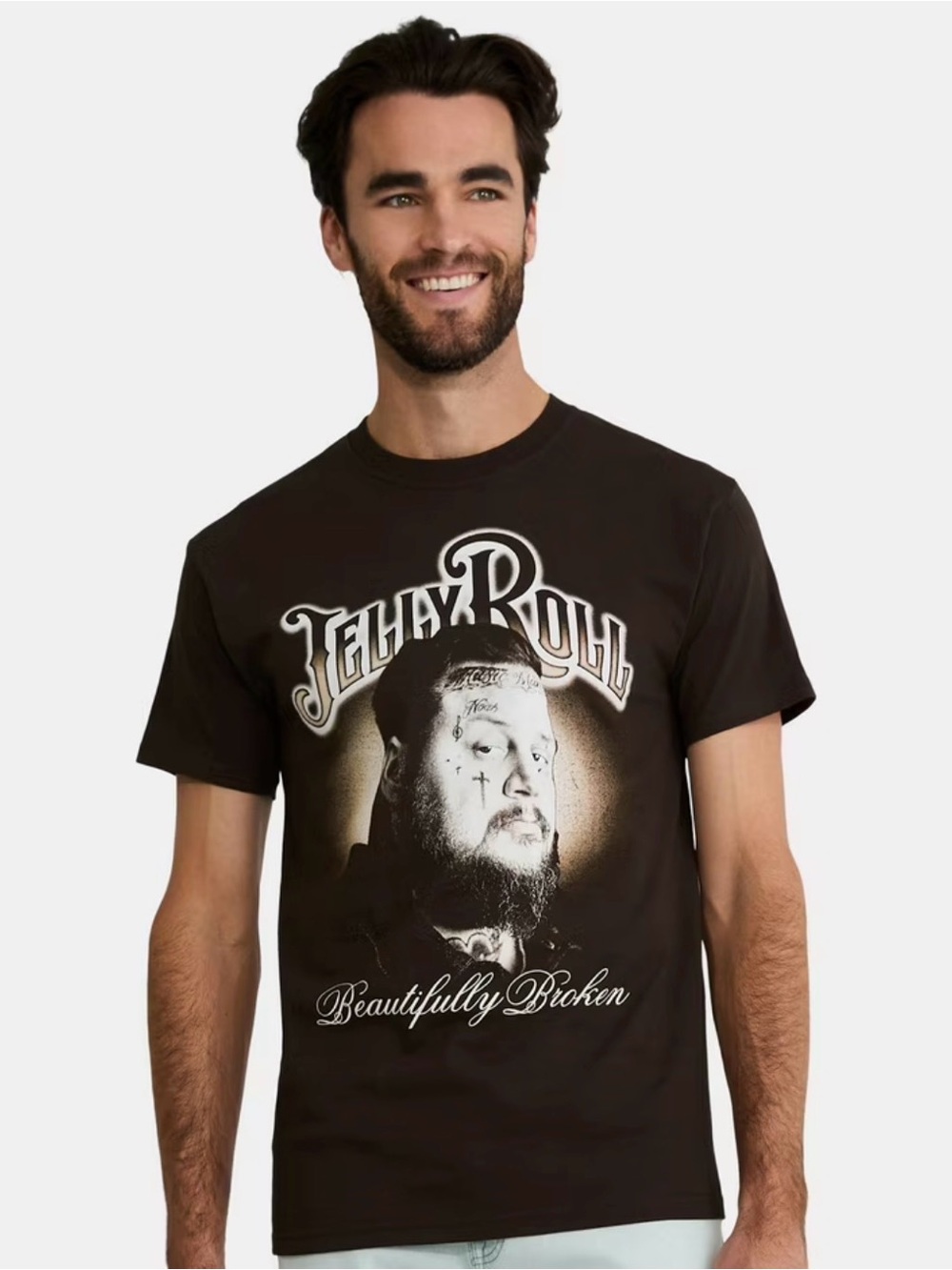 Jelly Roll "Beautifully Broken" Graphic Adult Size Small Brown Concert T-Shirt